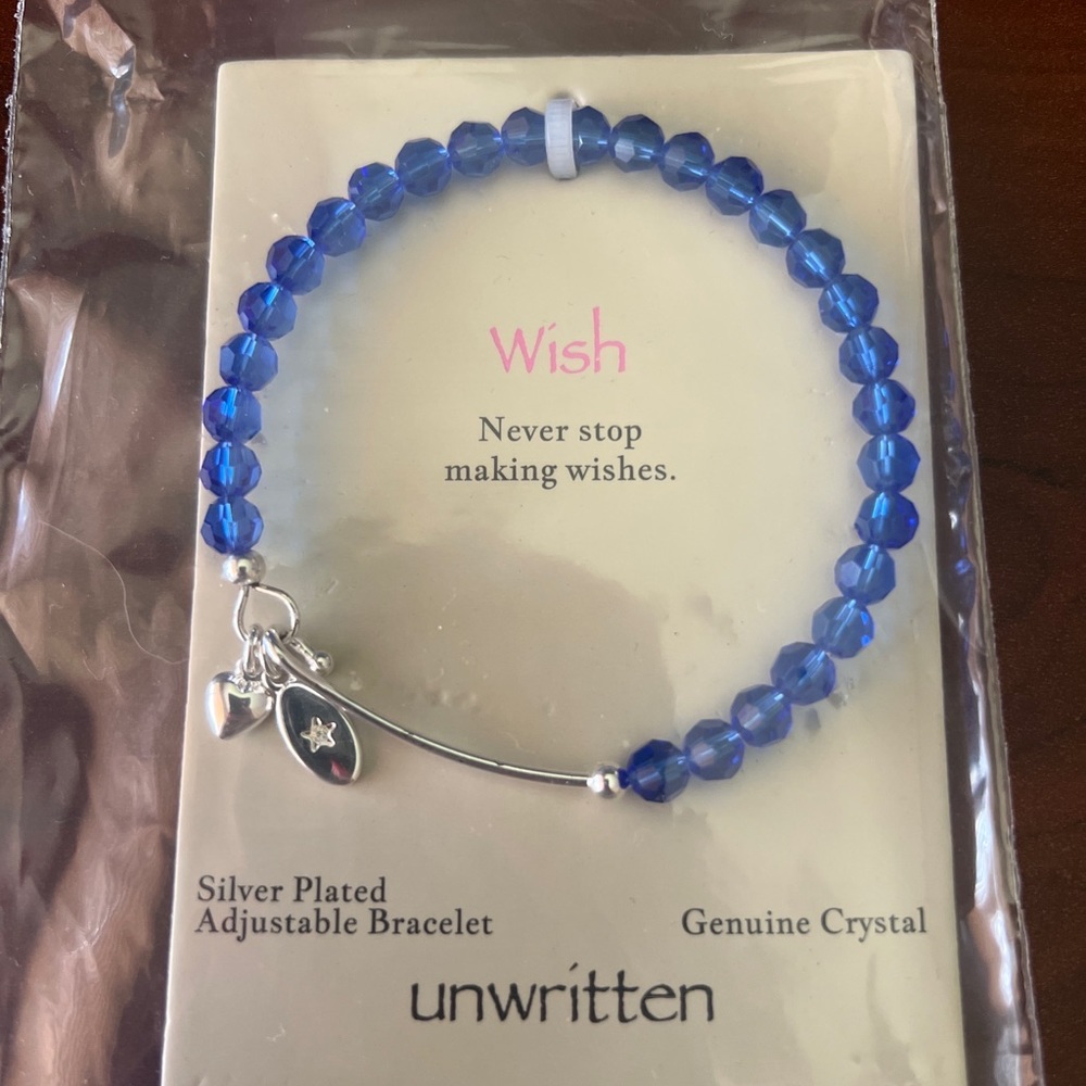 Unwritten Silver Plated Genuine Crystal Beads Adjustable Bangle Wish Bracelet
